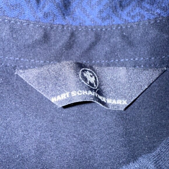 Hart Schaffner Marx Navy Blue Geometric Polo Shirt - Size Large - Picture 5 of 8